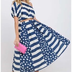 FARM Rio Blue and White Striped Midi Dress New from Brazil